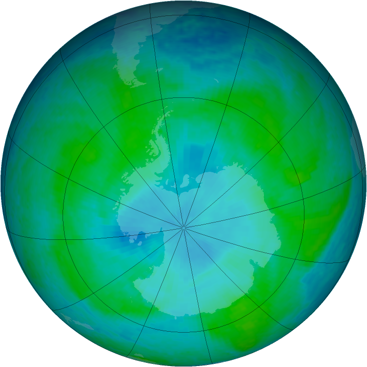 Antarctic ozone map for 29 January 2004